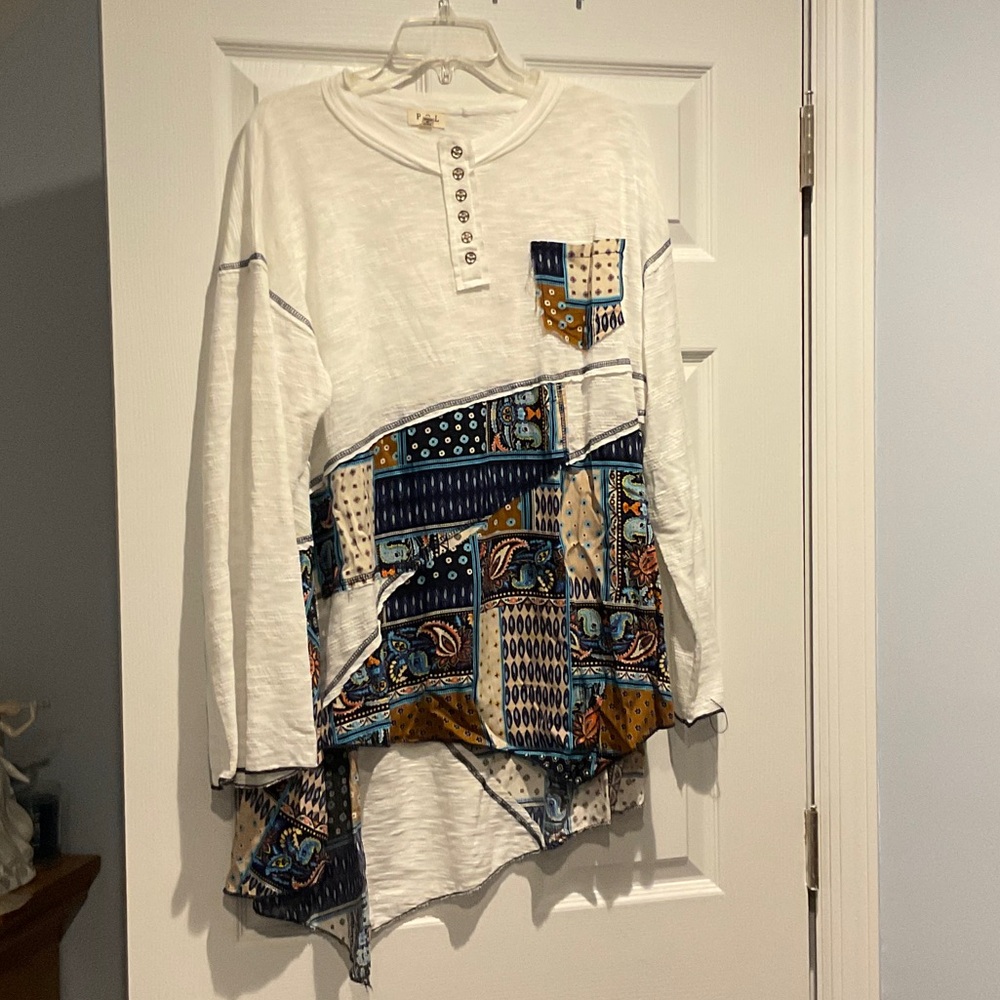 Pol White And Blue Patchwork Tunic - image 1